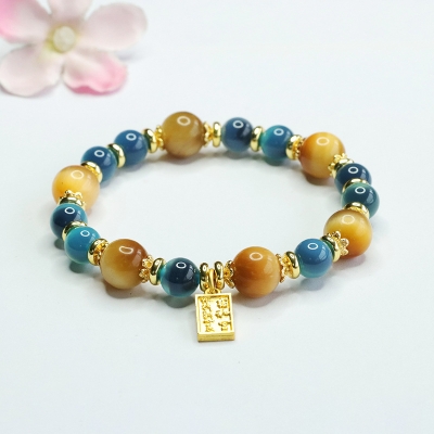 馬传玉 黄金虎晴石手串糖心玛瑙手链（虎晴石10mm,玛瑙8mm）MCY089