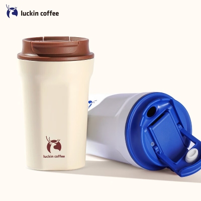 瑞幸不锈钢保温杯双饮咖啡杯340ml 拿铁棕 RX0034