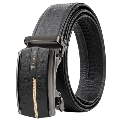 PLOVER香港啄木鸟高端头层牛皮鸵鸟纹皮带真皮腰带礼盒GD00007-DA-G1