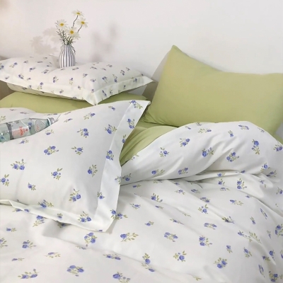 罗曼罗兰全棉四件套 淡妆初夏 蓝-4